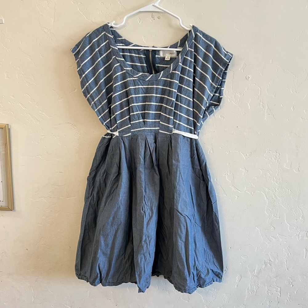 Faith21 Blue & White Striped Mixer Media Sheath Dress 2X